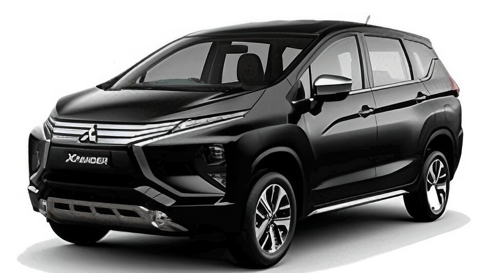 Mitsubishi Xpander warna hitam difoto dari sudut depan samping, menampilkan desain khas 